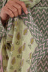 Scarf trimmed in contrast print cotton gauze.